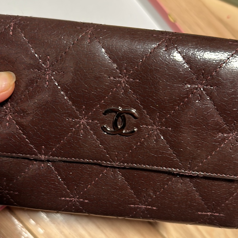 Genuine Chanel Wallet Purple/Brown shiney quilted